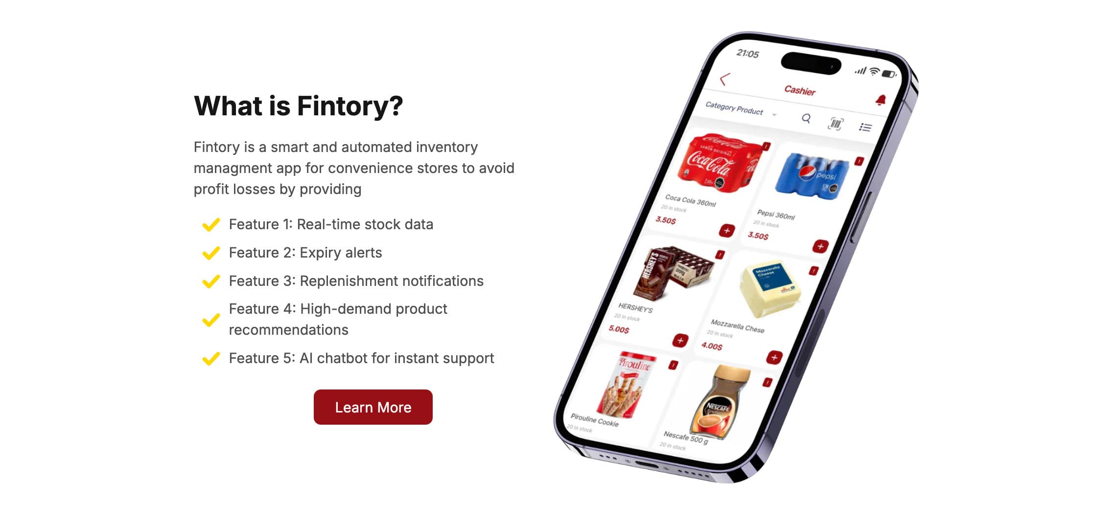 Fintory Inventory Landing Page preview